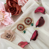 Vriksham Antique Floral Earring-Red White-Pearls-Green Bead-J3195